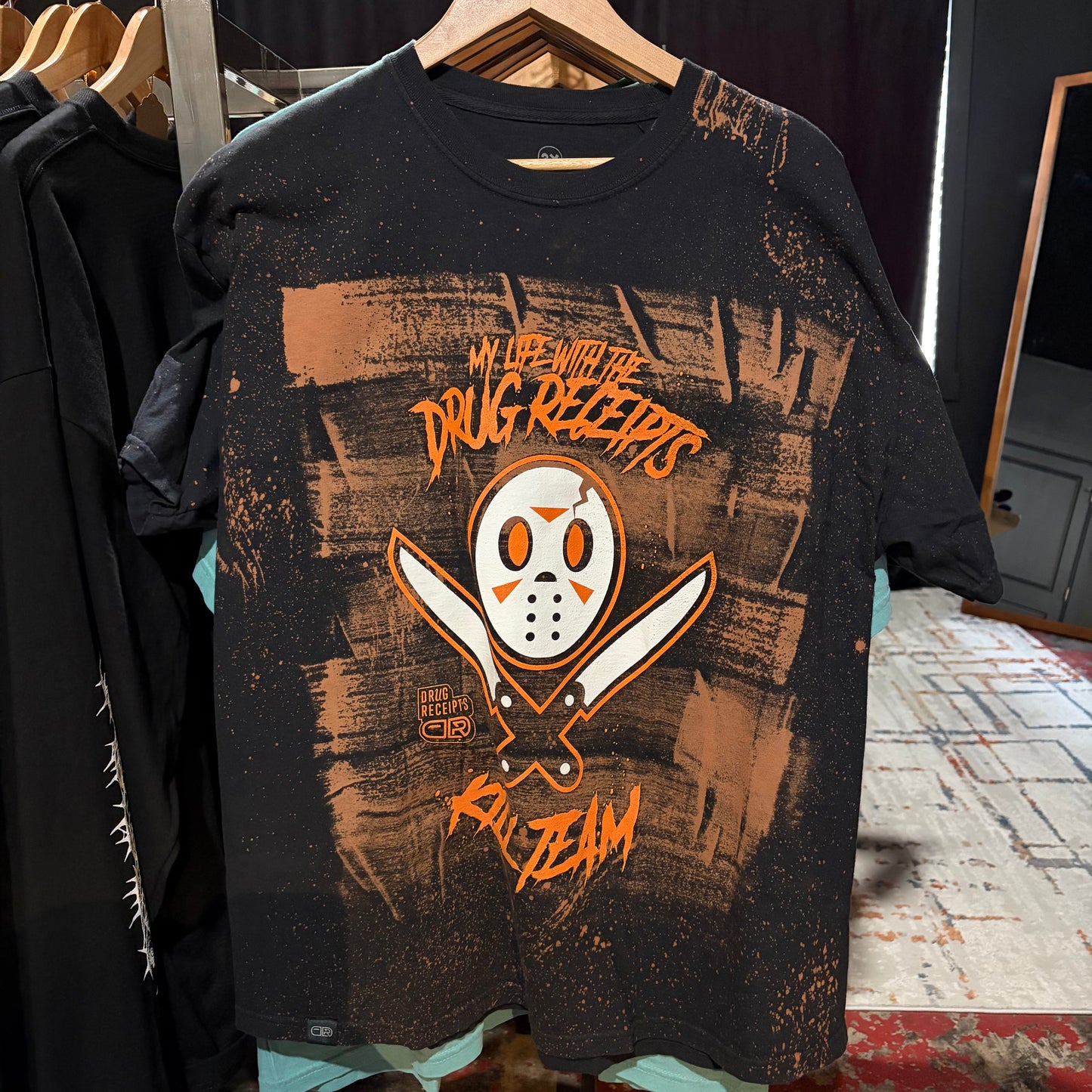 DRUG RECIEPTS: Kill Team Mask T-shirt - Black (Halloween Edition) Hand Distressed by Arlo